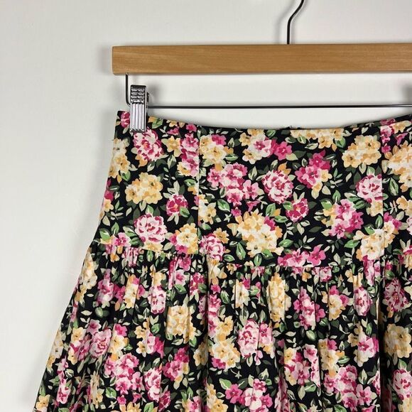 Vintage Laura Ashley Floral Print Tiered Cotton Short Skirt Cottagecore 12 - Picture 4 of 9